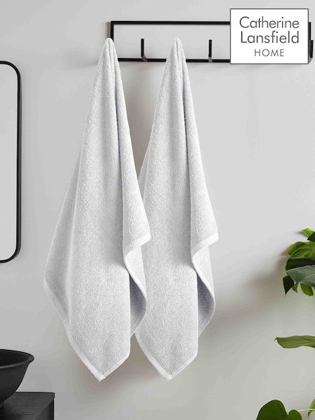 Catherine Lansfield Set of 2 White 100% Cotton Anti Bacterial Bath Sheet Towels (N25598) | £20