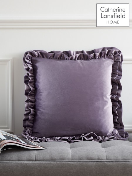 Catherine Lansfield Lilac So Soft Velvet Double Frill Cushion (N25658) | £18