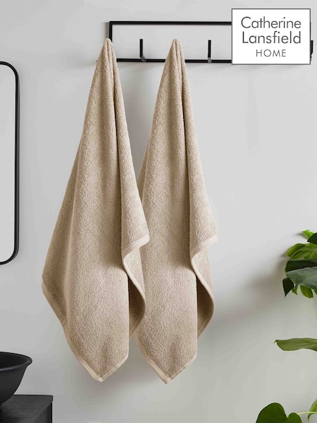 Catherine Lansfield Set of 2 Natural 100% Cotton Anti Bacterial Bath Sheet Towels (N25672) | £20