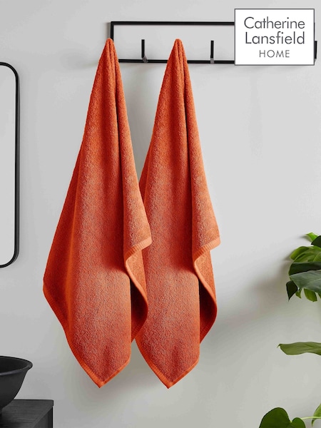 Catherine Lansfield Set of 2 Orange 100% Cotton Anti Bacterial Bath Sheet Towels (N25684) | £20