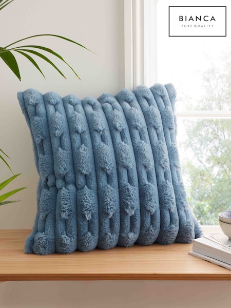 Blue Soft and Cosy Carved Faux Fur Cushion (N25687) | £19