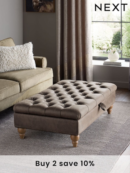 Monza Faux Leather Peppercorn Brown Albury Large Footstool (N25698) | £275