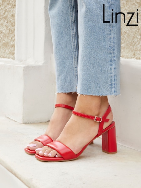 Linzi Red Balfour Block Heeled Sandals With Padded Front Strap (N25809) | £34