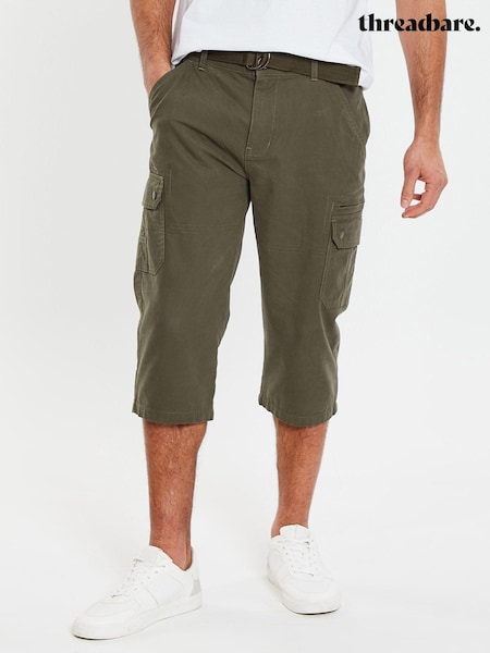 Threadbare Green 3/4 Length Belted Cargo Trousers (N25839) | £36