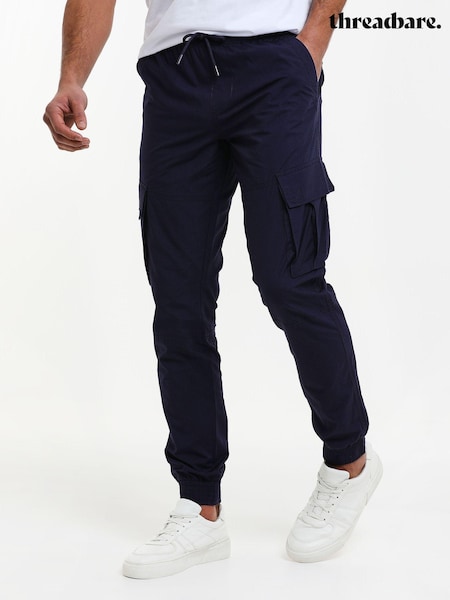 Threadbare Blue Slim Fit Cuffed Cargo 100% Cotton Trousers (N25847) | £30