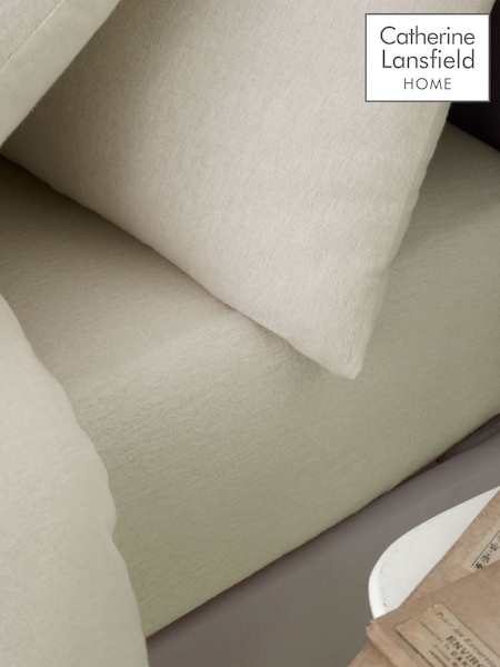 Catherine Lansfield Cream Brushed 100% Cotton Fitted/Flat Sheet, Pillowcase Pack (N25870) | £35 - £40