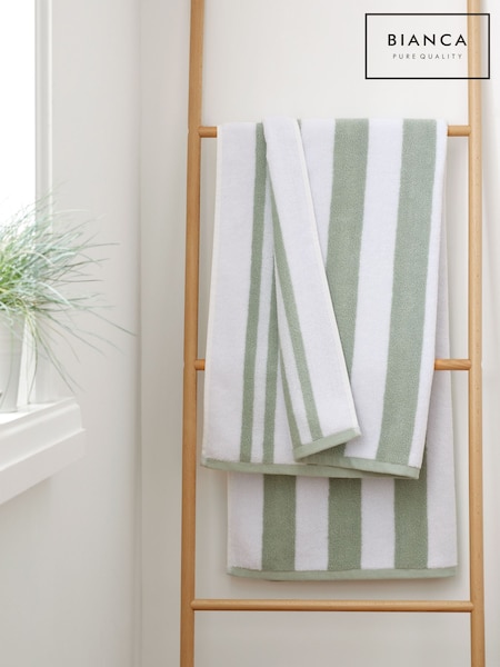 Bianca Sage Green Reversible Stripe 100% Cotton Jacquard Towel (N25902) | £14 - £27