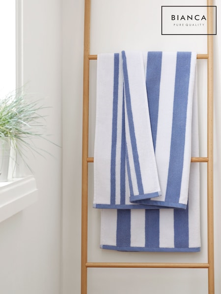 Bianca Blue Reversible Stripe 100% Cotton Jacquard Towel (N25923) | £14 - £27
