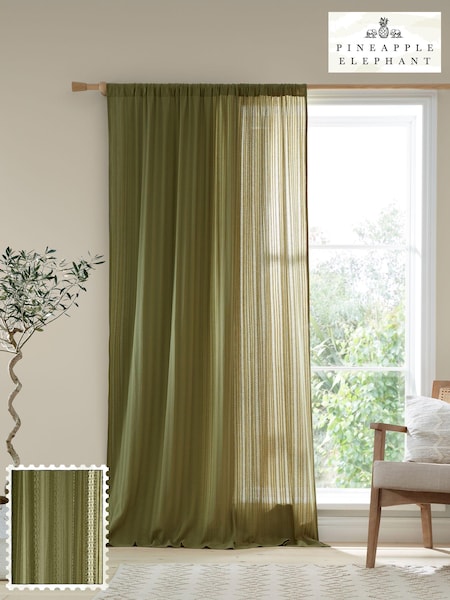 Pineapple Elephant Olive Green Zofia Broderie Anglaise100% Cotton Sheer Panel Voile (N25940) | £21 - £29