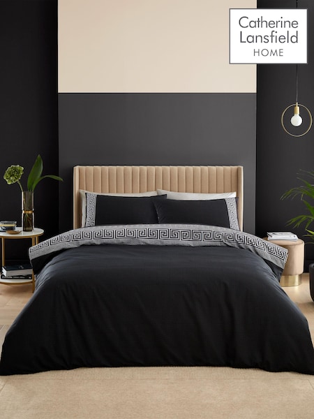 Catherine Lansfield Black Artemis Greek Key Reversible Duvet Cover Set (N25970) | £17 - £28
