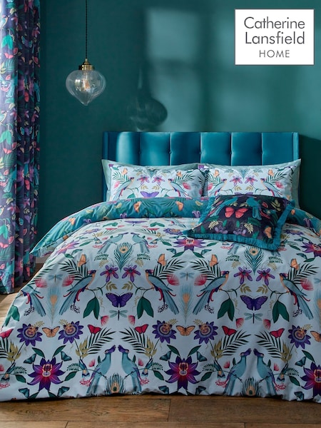 Catherine Lansfield Teal Blue Mya Tropical Floral Reversible Duvet Cover Set (N26001) | £17 - £28