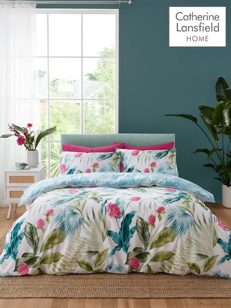 Catherine Lansfield Green Aruba Tropical Floral Reversible Duvet Cover Set (N26005) | £17 - £28