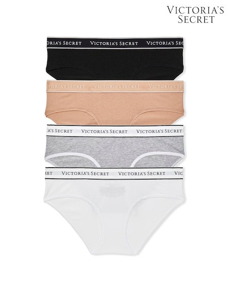 Victoria's Secret BlackWhiteGreyNude Hipster Logo 4 Pack Knickers (N26072) | £20