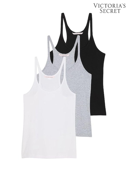 Victoria's Secret Black/White/Grey 3-Pack Cotton Racerback Vest Tops (N26112) | £40