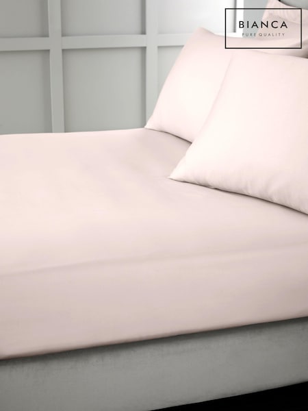 Bianca Blush Pink 400 Thread Count 100% Cotton Sateen Fitted Sheet (N26137) | £22 - £40