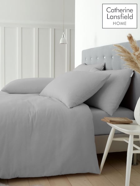 Catherine Lansfield Grey Brushed 100% Cotton Duvet Cover Set (N26143) | £20 - £40