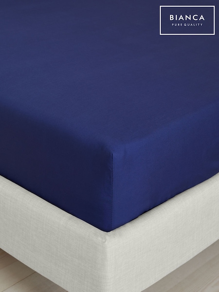 Bianca Navy Blue 200 Thread Count 100% Cotton Percale Extra Deep Fitted Sheet (N26165) | £12 - £23