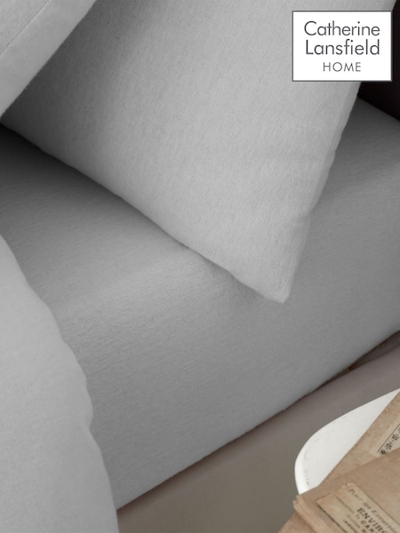 Catherine Lansfield Grey Brushed 100% Cotton Fitted/Flat Sheet, Pillowcase Pack (N26170) | £35 - £40