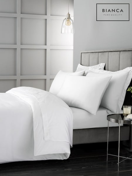 Bianca White 400 Thread Count 100% Cotton Sateen Duvet Cover Set (N26174) | £33 - £75
