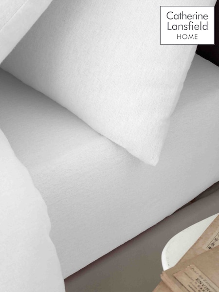 Catherine Lansfield White Brushed 100% Cotton Fitted/Flat Sheet, Pillowcase Pack (N26177) | £35 - £40