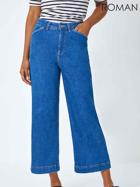Roman Blue Wide Leg Stretch Denim Culottes (N26242) | £36