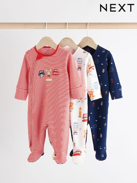 Red/Blue Baby Embroidered Sleepsuits 3 Pack (0mths-2yrs) (N26367) | £22 - £24