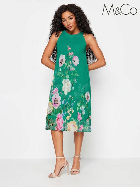 M&Co Green Petite Pleated Midi Dress (N26771) | £65