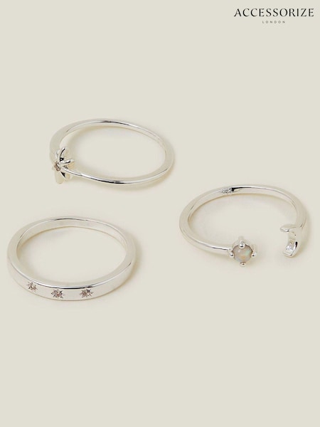 Accessorize Sterling Silver Plated Celestial Rings 3 Pack (N26810) | £18