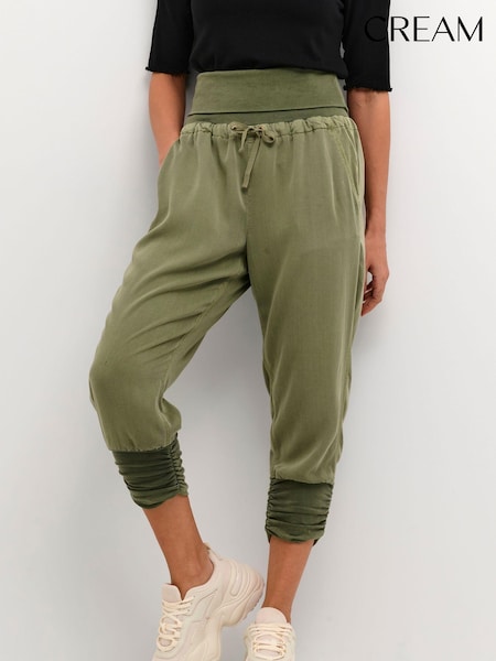 Cream Green Line Elastic Waist Capri Trousers (N26822) | £60