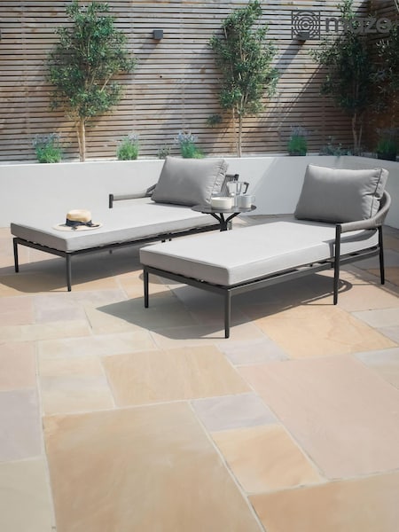 Maze Pewter Grey Garden Roma Sunlounger Set with Side Table (N27063) | £829