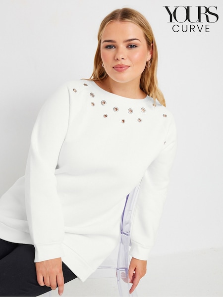 Yours Curve White Eyelet Detail Sweatshirt (N27163) | £29