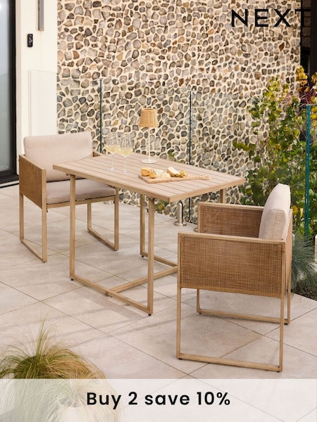 Natural Abel 2 Seater Rattan Garden Dining Table and Chairs Set (N27272) | £325