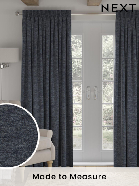Navy Blue Boucle Textured Made to Measure Curtains (N27958) | £82