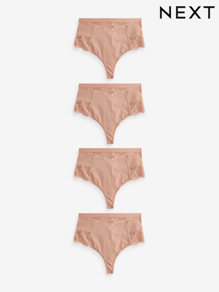 Nude High Waist Thong Tummy Control Shaping Lace Back Bikinis 4 Pack (N28675) | £38