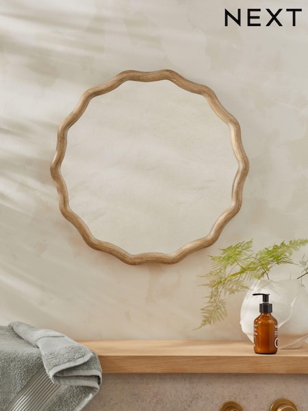Natural Wooden Wavy Pine Round Round Wall Mirrror (N28744) | £75