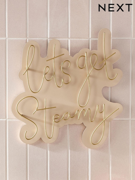 Gold Lets Get Steamy Wire Wall Sign (N28819) | £25