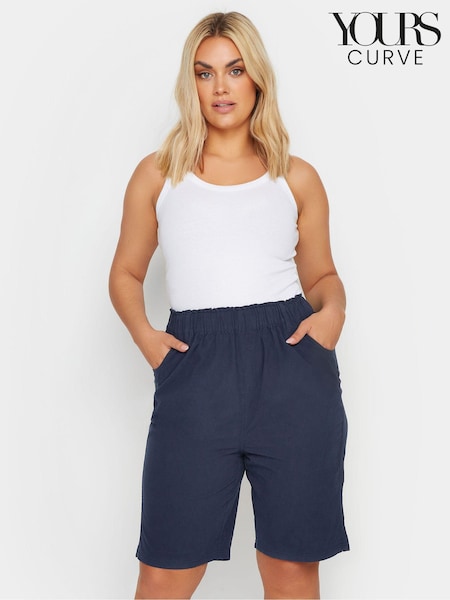 Yours Curve Navy Blue Cool 100% Cotton Shorts (N29012) | £20