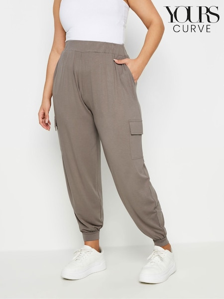 Yours Curve Brown Cargo Pocket Harem Joggers (N29059) | £26