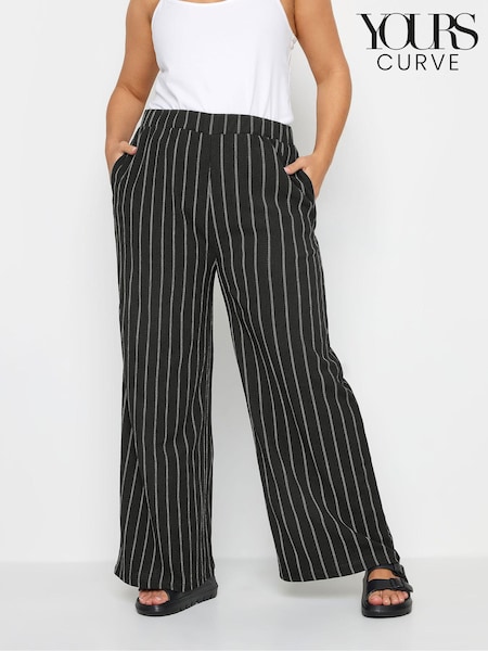 Yours Curve Black Stripe Textured Wide Leg Trousers (N29069) | £26