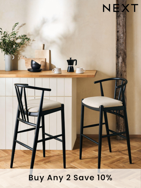 Light Natural Black Stockholm Soft Linen Look Leg Bar Stool (N29087) | £250