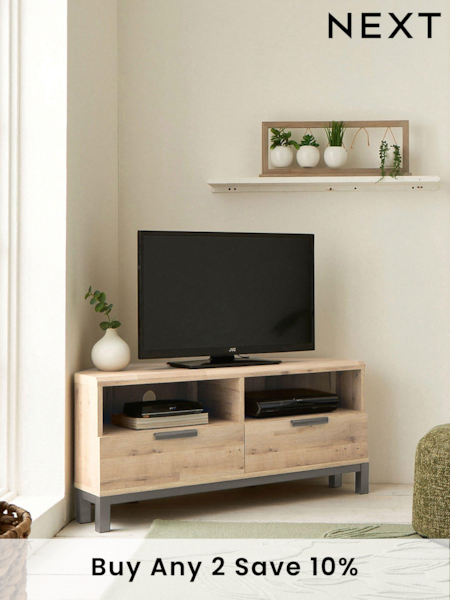 Light Bronx Up to 46 inch Corner Oak Effect Slim TV Unit (N29369) | £275