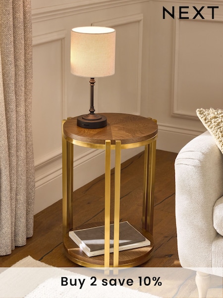 Dark Radial Oak and Oak Veneer Round Side Table (N29374) | £325
