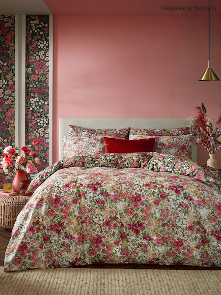Graham & Brown Black 100% Cotton Wallflower Duvet Cover and Pillowcase Set (N29411) | £90 - £110