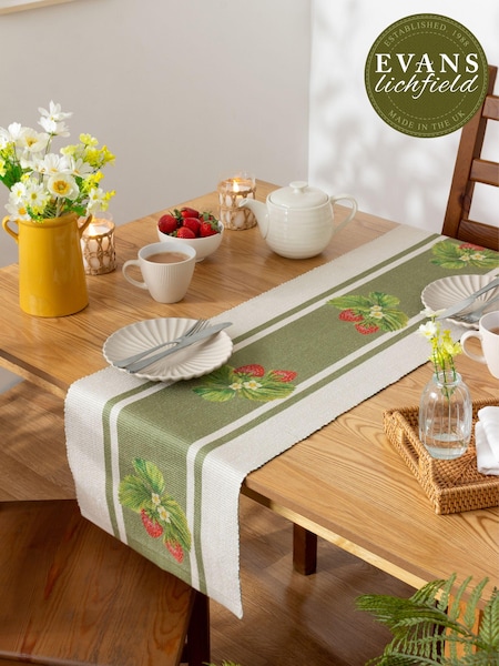 Evans Lichfield Green Strawberry 180x35cm Table Runner (N29553) | £14