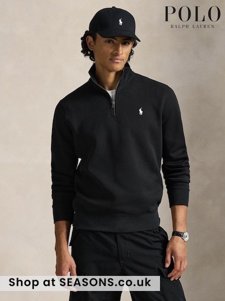 Black - Regular Polo Ralph Lauren Double Knit Tech Quarter Zip Sweatshirt