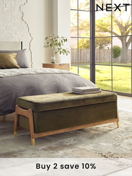 Plush Chenille Moss Green Flinton Upholstered Storage Ottoman (N29976) | £340