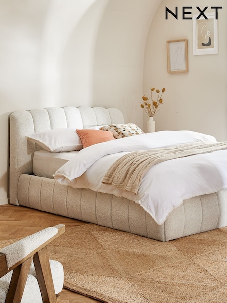 Casual Boucle Light Natural Astrid Upholstered Ottoman Storage Bed Frame (N29986) | £915 - £1,015