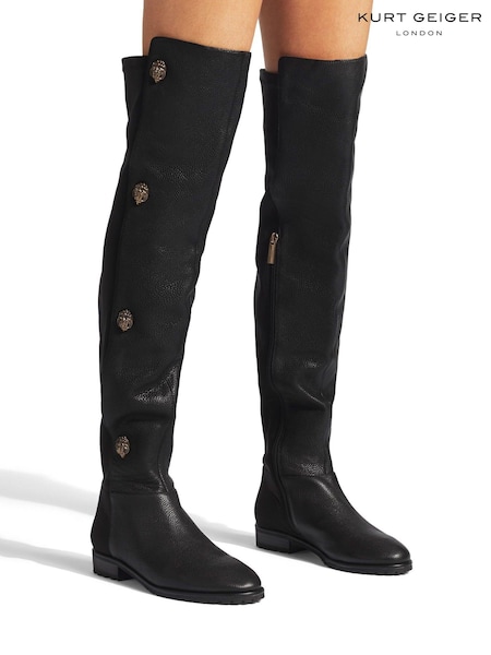 Kurt Geiger London Shoreditch Over the Knee Flat Black Boots (N30307) | £329