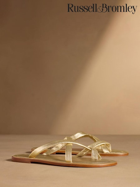 Gold - Russell & Bromley Beck Crossover Toe Loop Sandals