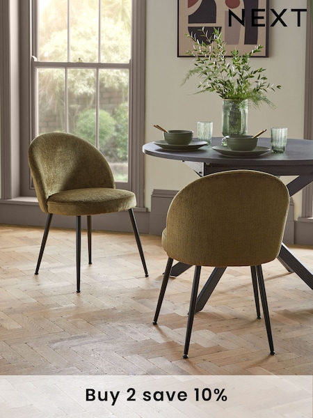 Set of 2 Plush Chenille Moss Green Newman Black Leg Dining Chairs (N31156) | £240